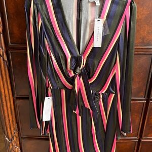 Topshop Black and Pink and Colorful Stripes Wrap Tie Front Dress